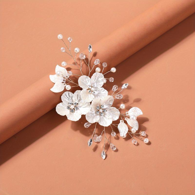 Glitter Beaded Flower Hair Clip for Wedding Bridal Hair
