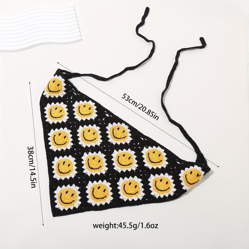 Smiling Pattern Crochet Triangular Scarf Sweet Sunflower Weaving Headband
