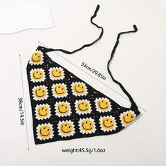 Smiling Pattern Crochet Triangular Scarf Sweet Sunflower Weaving Headband