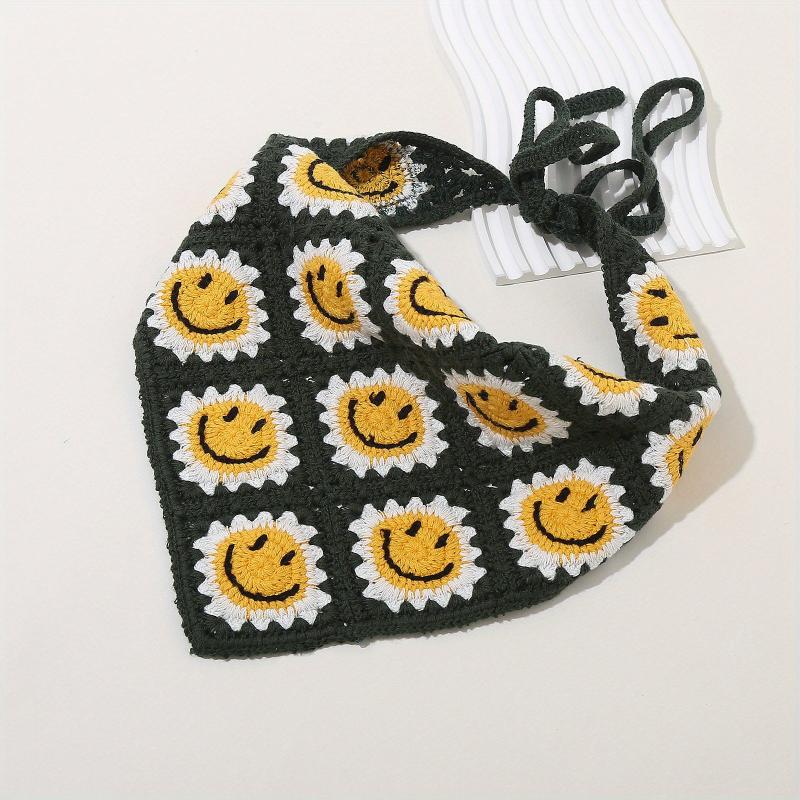 Smiling Pattern Crochet Triangular Scarf Sweet Sunflower Weaving Headband