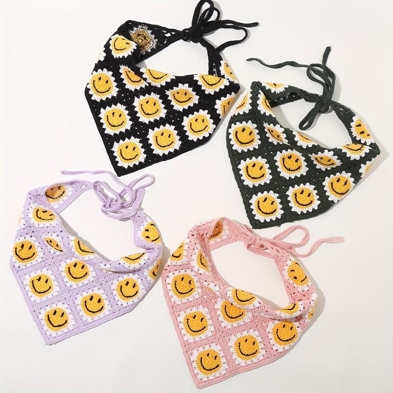 Smiling Pattern Crochet Triangular Scarf Sweet Sunflower Weaving Headband