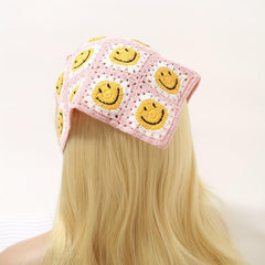 Smiling Pattern Crochet Triangular Scarf Sweet Sunflower Weaving Headband