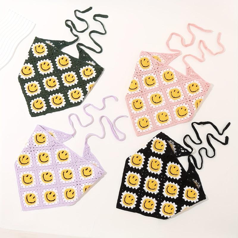 Smiling Pattern Crochet Triangular Scarf Sweet Sunflower Weaving Headband