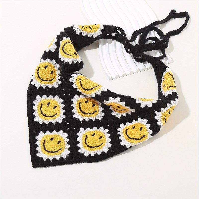 Smiling Pattern Crochet Triangular Scarf Sweet Sunflower Weaving Headband