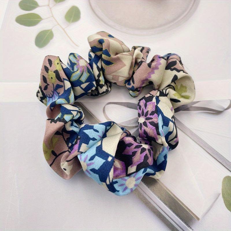 Boho Flower Print Hair Tie Elastic Ponytail Holder Women Girls Accessories