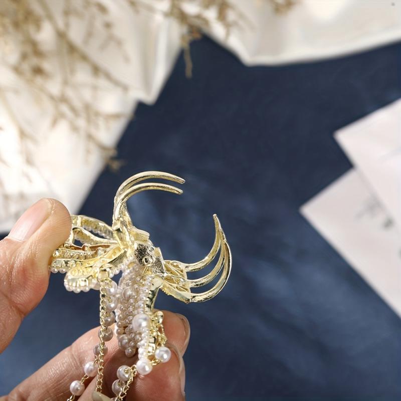 Faux Pearl Tassel Hair Claw for Women
