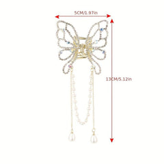 Faux Pearl Tassel Hair Claw for Women