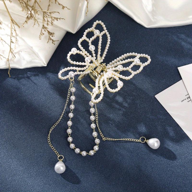 Faux Pearl Tassel Hair Claw for Women