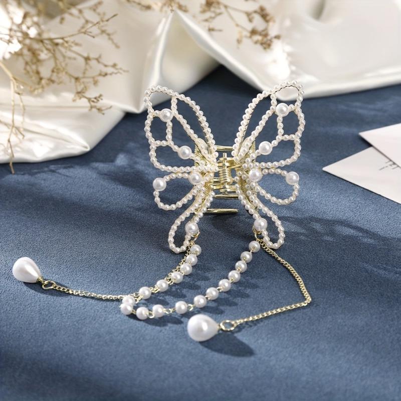 Faux Pearl Tassel Hair Claw for Women