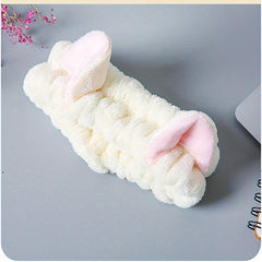 Plush Cat Ears Headband Stretchy Head Hoop for Skincare