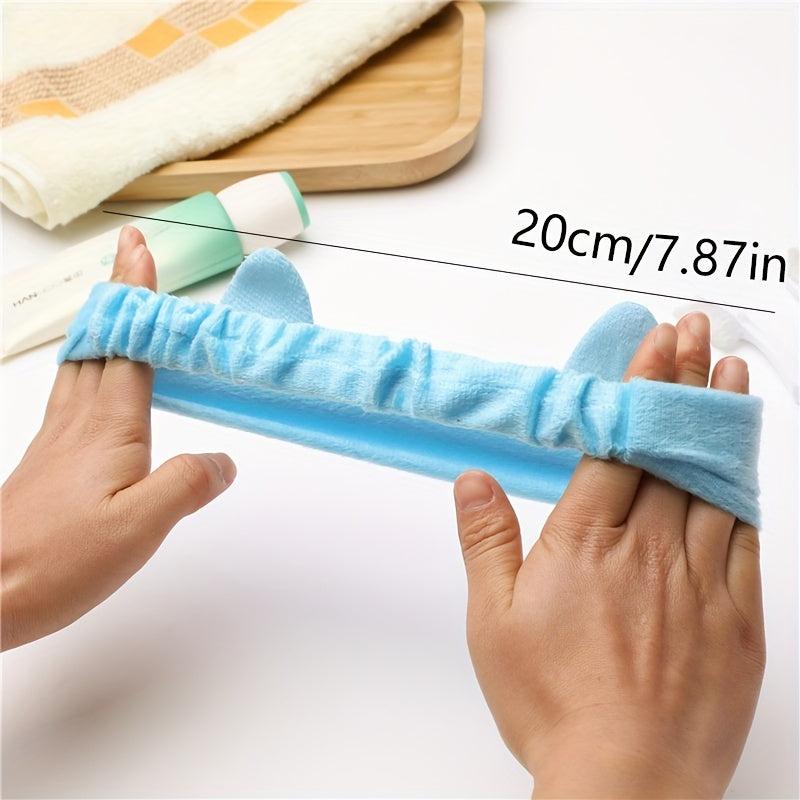 Plush Cat Ears Headband Stretchy Head Hoop for Skincare