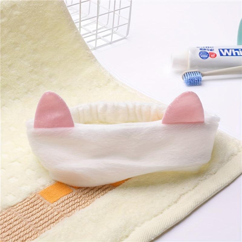 Plush Cat Ears Headband Stretchy Head Hoop for Skincare