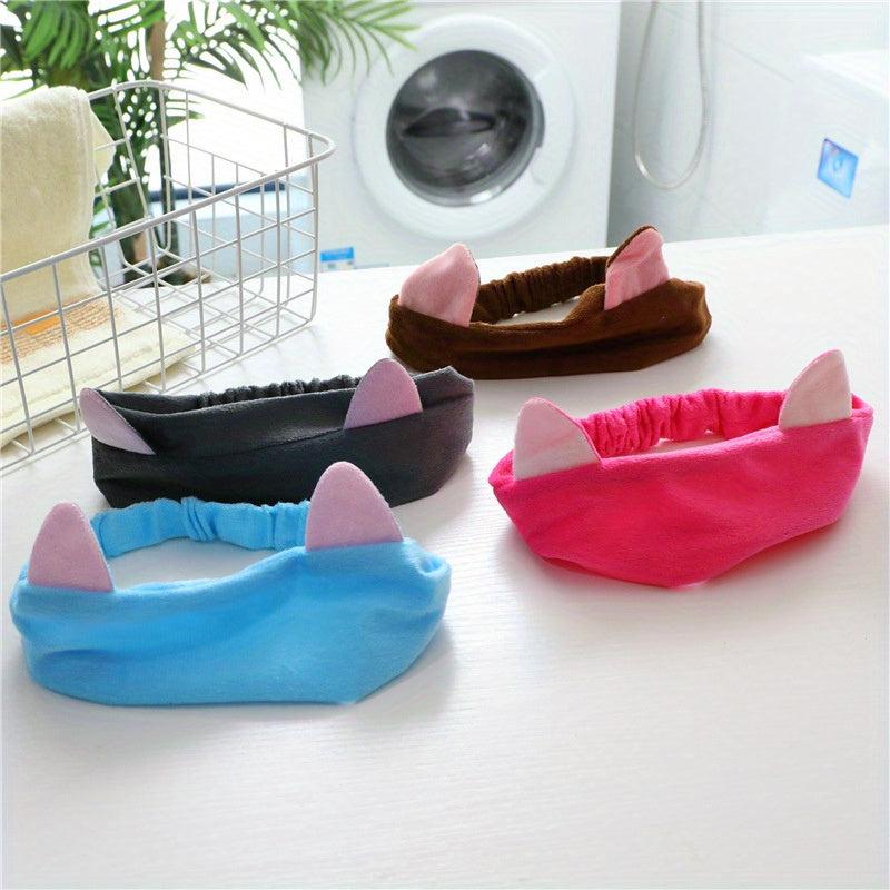 Plush Cat Ears Headband Stretchy Head Hoop for Skincare