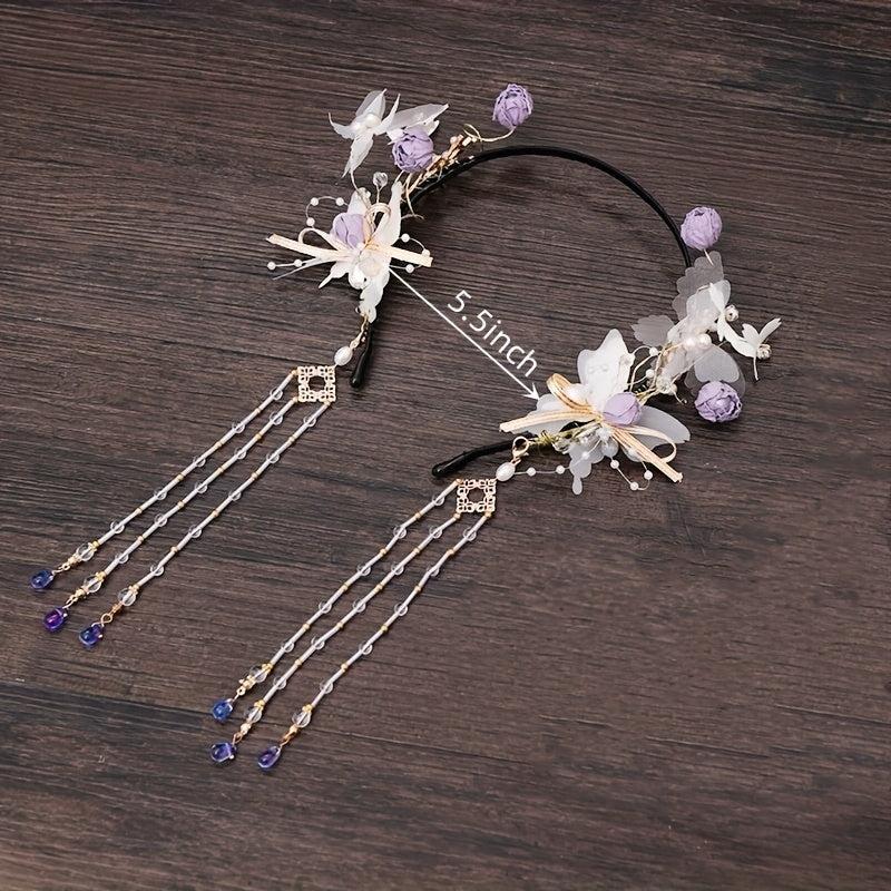 Chinese Style Hairband With Tassel Butterfly Flower Holiday Jewelry