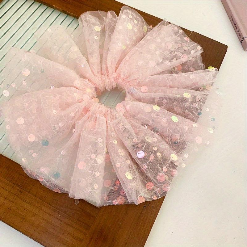 Wide Brim Sequin Organza Scrunchies Glitter Hair Tie Large Hair Accessories