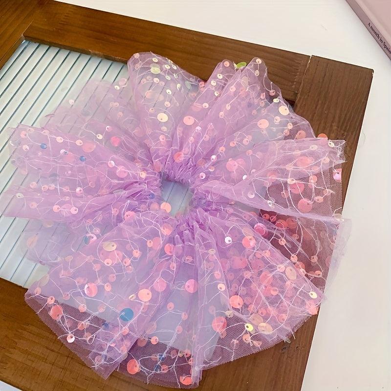 Wide Brim Sequin Organza Scrunchies Glitter Hair Tie Large Hair Accessories