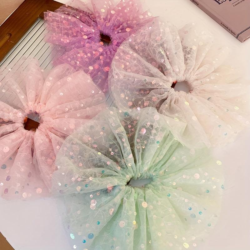 Wide Brim Sequin Organza Scrunchies Glitter Hair Tie Large Hair Accessories