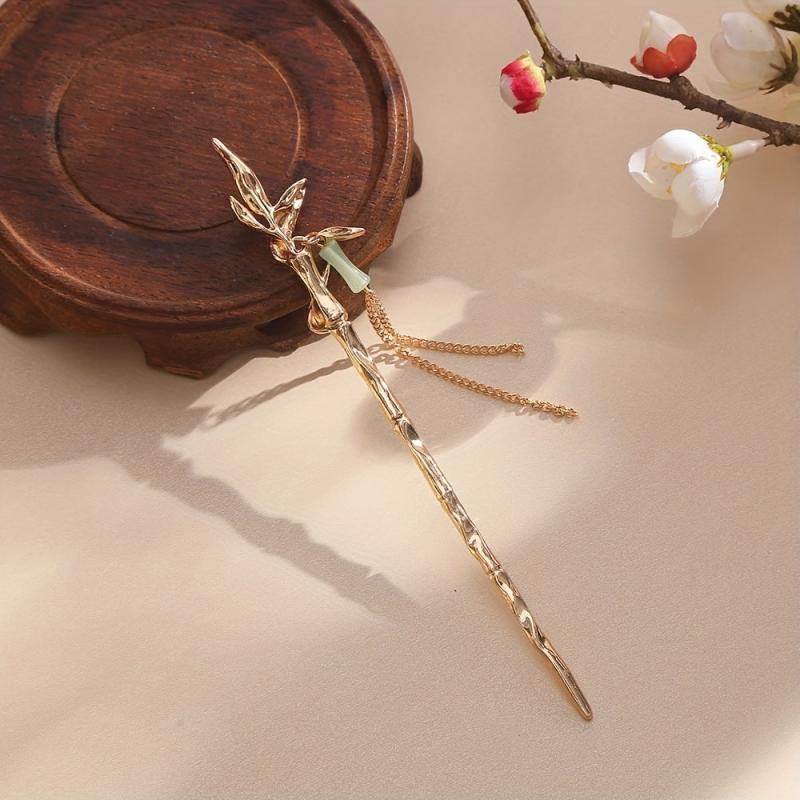 Bamboo Shaped Hair Stick With Chain Tassel Chinese Style Hair Pin