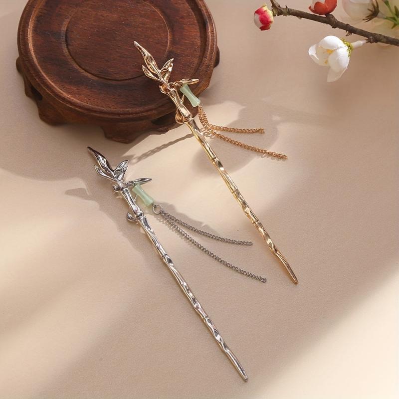 Bamboo Shaped Hair Stick With Chain Tassel Chinese Style Hair Pin