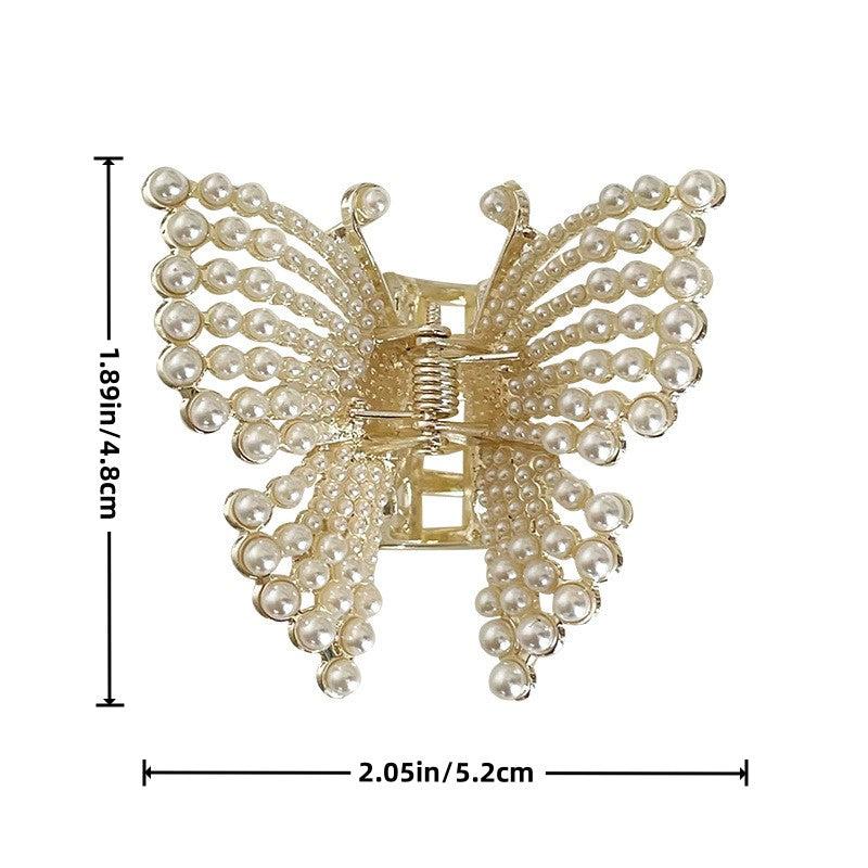 Faux Pearl Butterfly Hair Claw Clip Strong Hold Non Slip Jaw Clamps