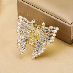 Faux Pearl Butterfly Hair Claw Clip Strong Hold Non Slip Jaw Clamps