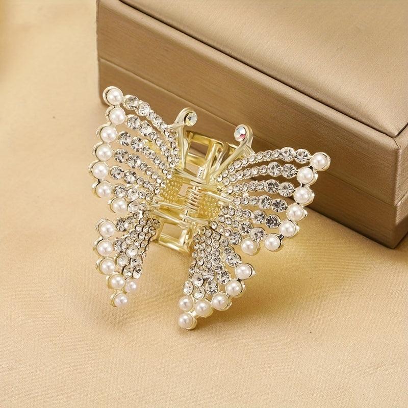 Faux Pearl Butterfly Hair Claw Clip Strong Hold Non Slip Jaw Clamps