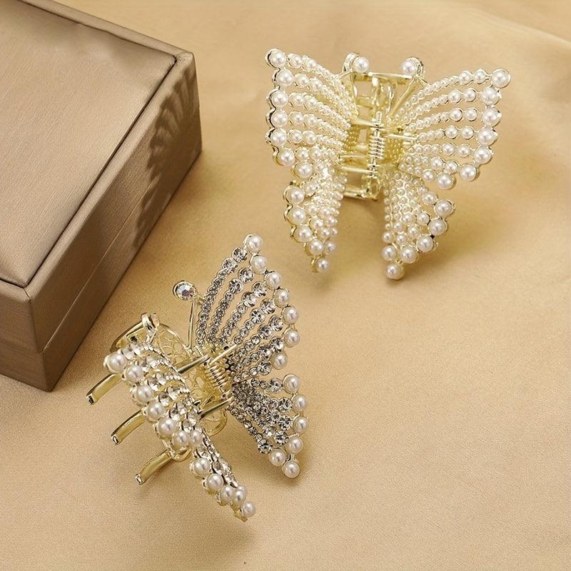 Faux Pearl Butterfly Hair Claw Clip Strong Hold Non Slip Jaw Clamps