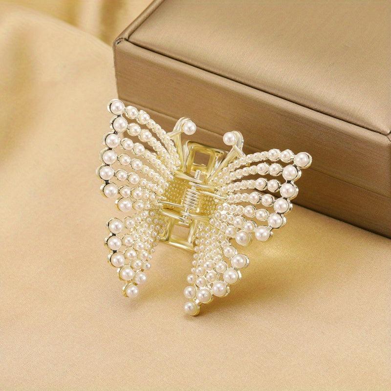 Faux Pearl Butterfly Hair Claw Clip Strong Hold Non Slip Jaw Clamps