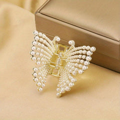 Faux Pearl Butterfly Hair Claw Clip Strong Hold Non Slip Jaw Clamps