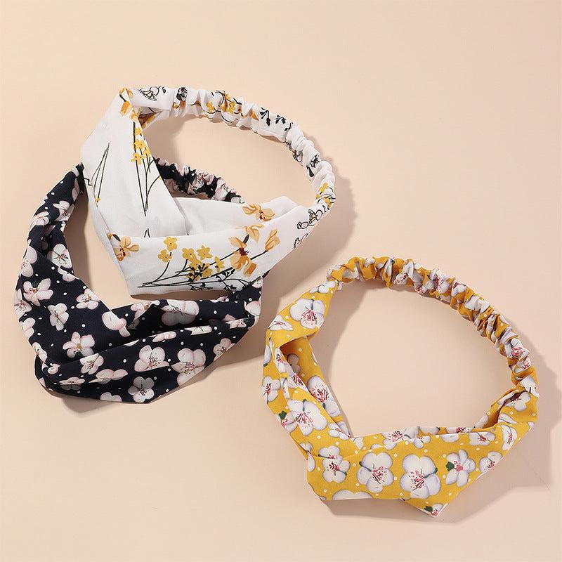 Flower Fabric Headband Elastic Cross Knotted Hair Accessory