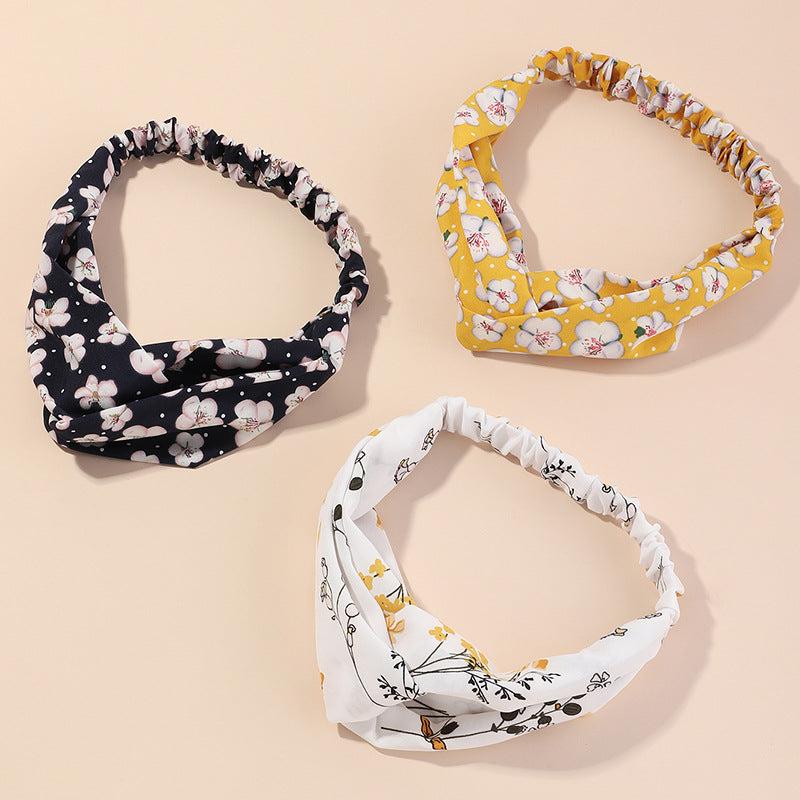 Flower Fabric Headband Elastic Cross Knotted Hair Accessory