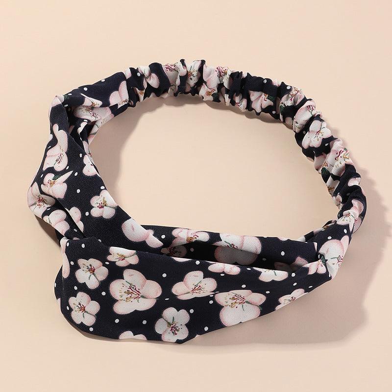 Flower Fabric Headband Elastic Cross Knotted Hair Accessory
