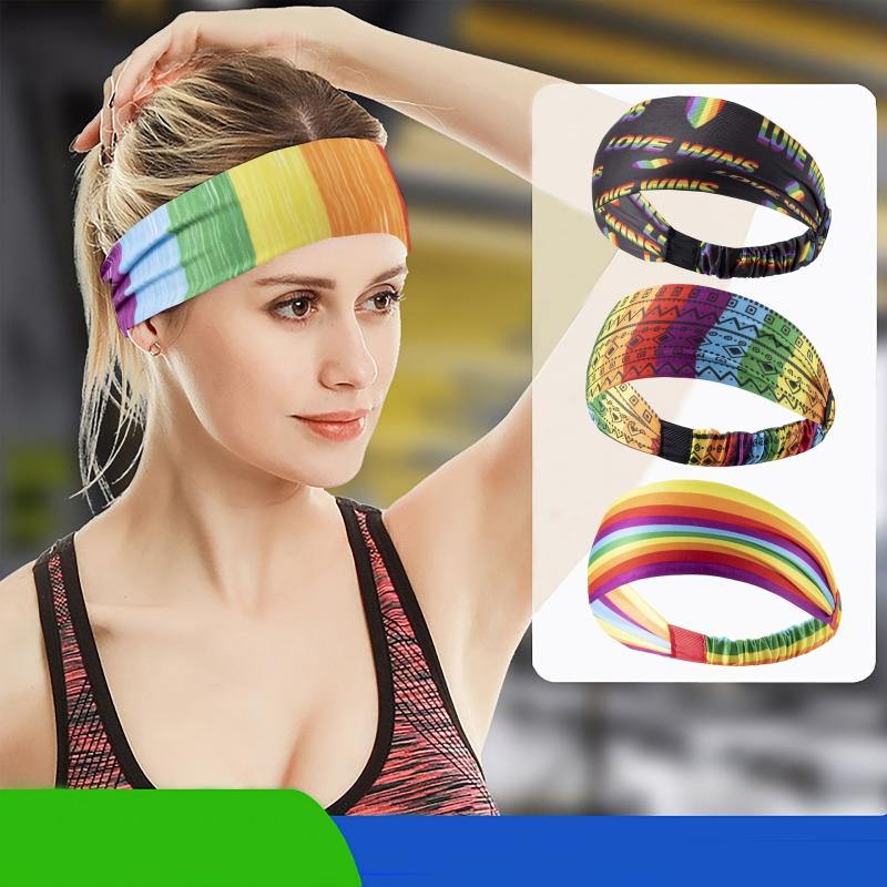 Rainbow Sports Headband Sweat Absorbing Non Slip Yoga Tennis Headband
