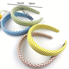 4pcs Colorful Checkered Headband Sponge Padded Head Hoop Sweet Hair Band
