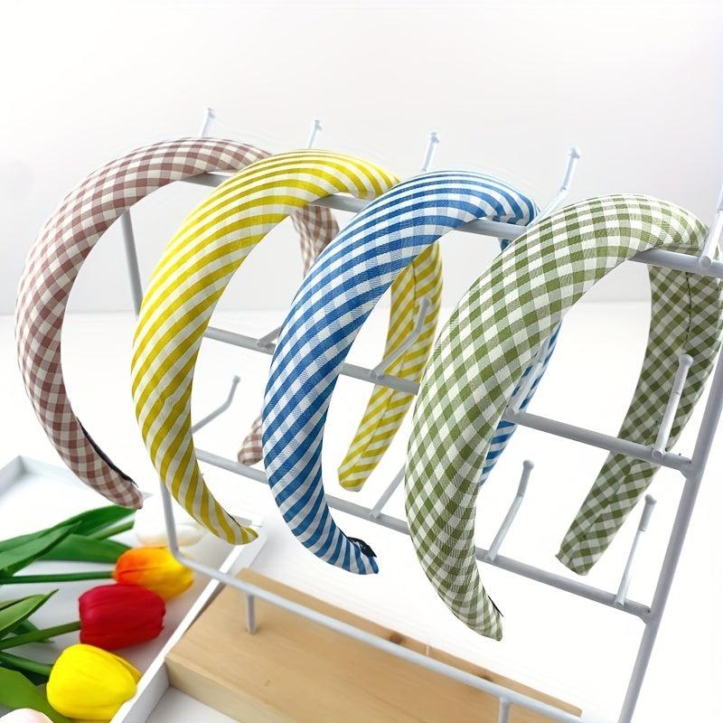 4pcs Colorful Checkered Headband Sponge Padded Head Hoop Sweet Hair Band