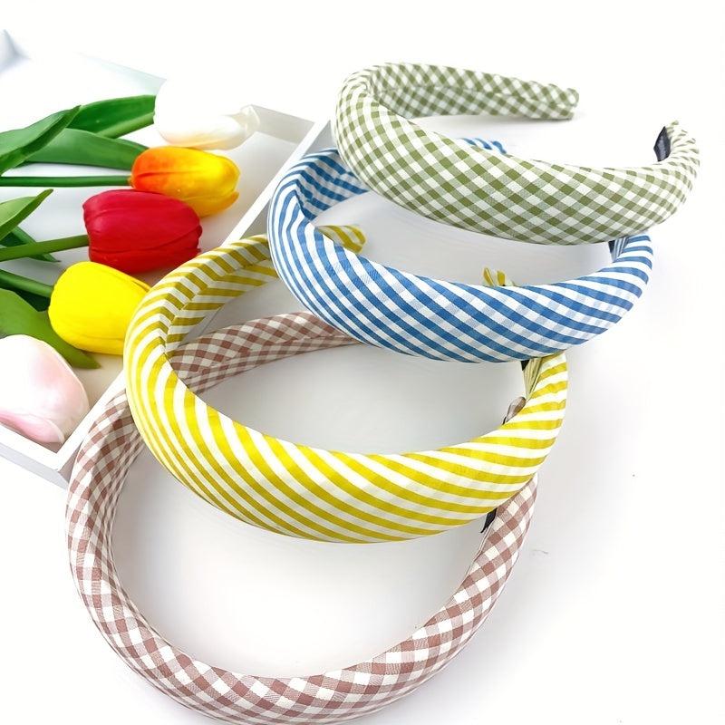 4pcs Colorful Checkered Headband Sponge Padded Head Hoop Sweet Hair Band