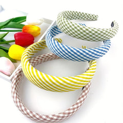 4pcs Colorful Checkered Headband Sponge Padded Head Hoop Sweet Hair Band