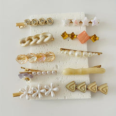 10pcs Women Hair Clip Faux Pearl Resin Decor Clip Duck Billed Clip