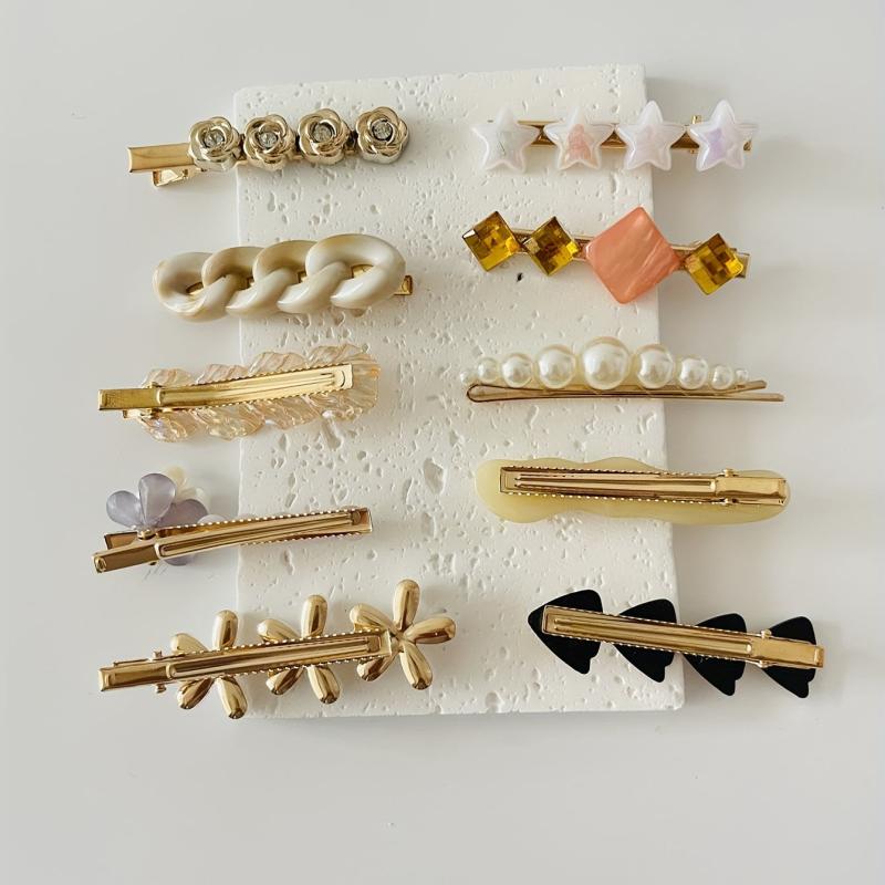 10pcs Women Hair Clip Faux Pearl Resin Decor Clip Duck Billed Clip