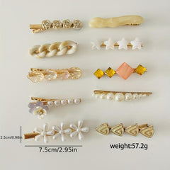 10pcs Women Hair Clip Faux Pearl Resin Decor Clip Duck Billed Clip