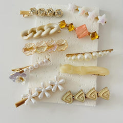 10pcs Women Hair Clip Faux Pearl Resin Decor Clip Duck Billed Clip