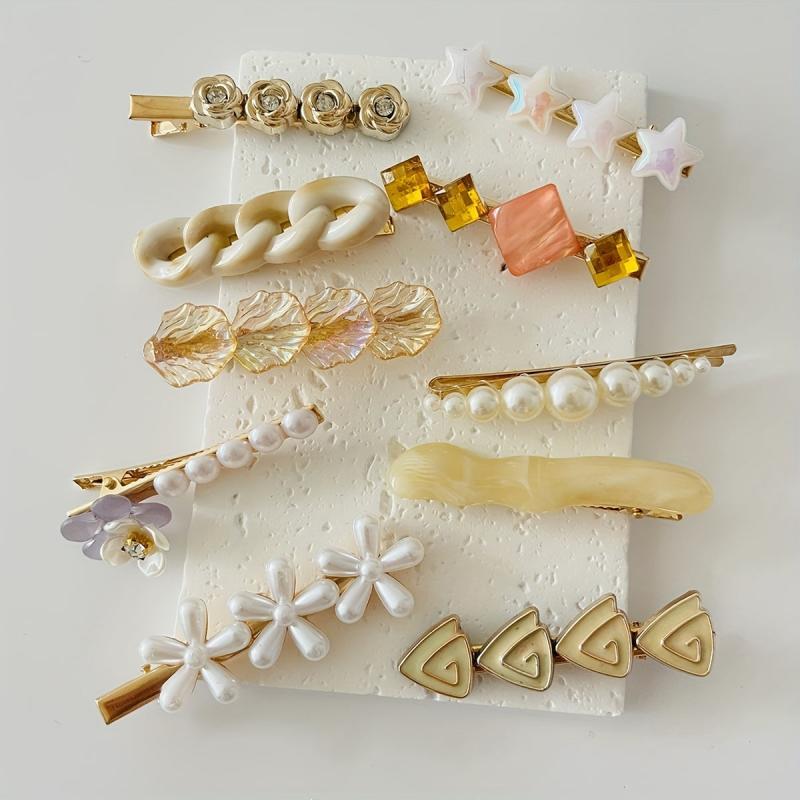 10pcs Women Hair Clip Faux Pearl Resin Decor Clip Duck Billed Clip