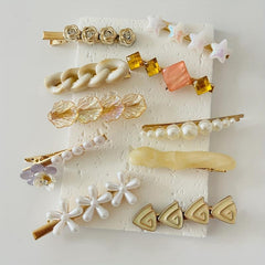 10pcs Women Hair Clip Faux Pearl Resin Decor Clip Duck Billed Clip