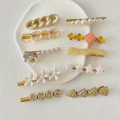 10pcs Women Hair Clip Faux Pearl Resin Decor Clip Duck Billed Clip
