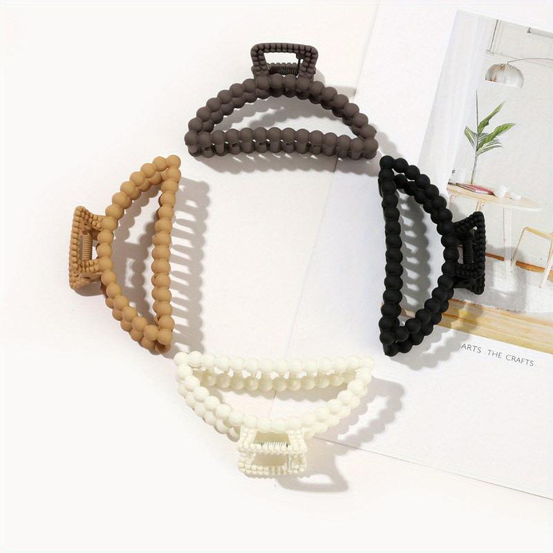 4Pcs Retro Beads Shape Hair Claws Matte Shark Claw Ponytail Holder