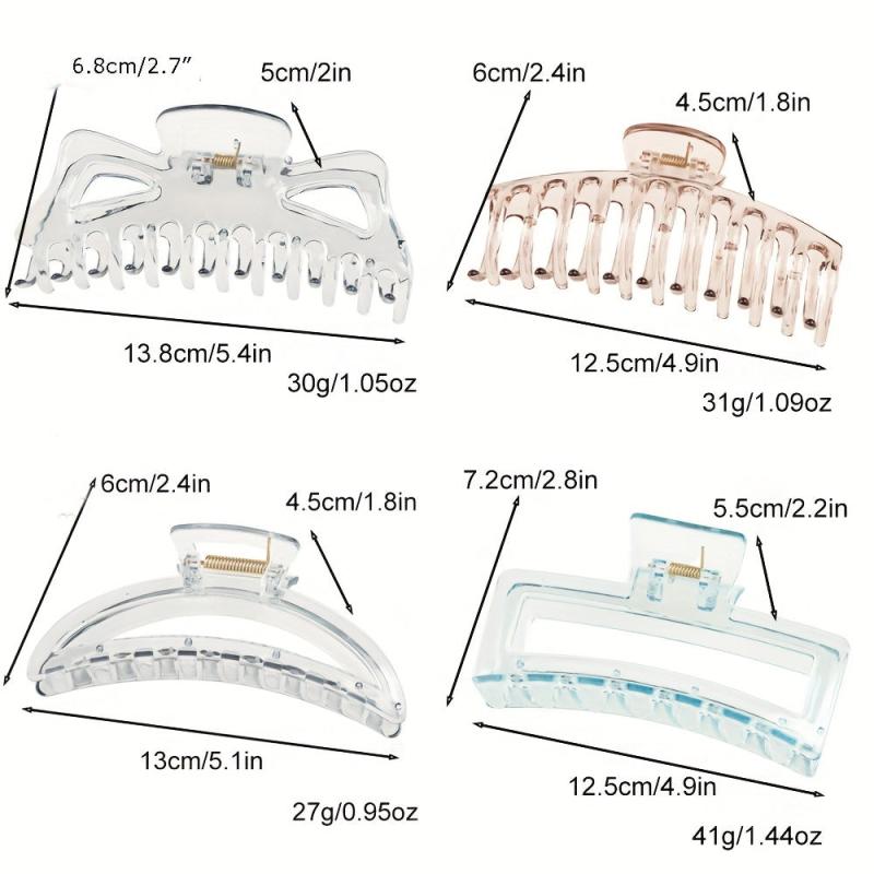 4pcs Resin Hair Claw Clips Transparent Nonslip Ponytail Holder Hair Clip