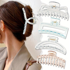 4pcs Resin Hair Claw Clips Transparent Nonslip Ponytail Holder Hair Clip