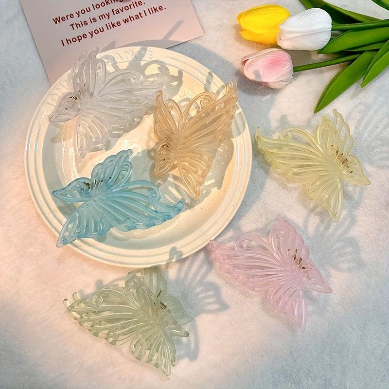 Boho Butterfly Hair Claw Clip Large Banana Clip Clear Matte Jaw Clamp Clip