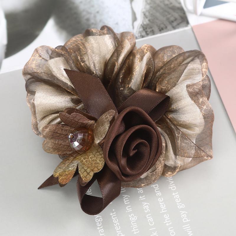 Rose Flower Rhinestone Hair Bows Elastics Bands Bobble Hair Ties