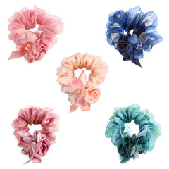 Rose Flower Rhinestone Hair Bows Elastics Bands Bobble Hair Ties